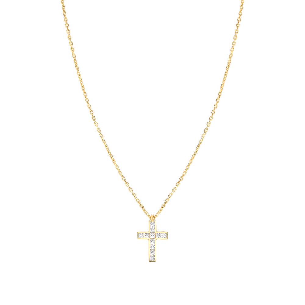 Nomination Collana Carismatica Croce in Oro giallo e CubIc Zirconia bianchi Smaltimento dello stoccaggio