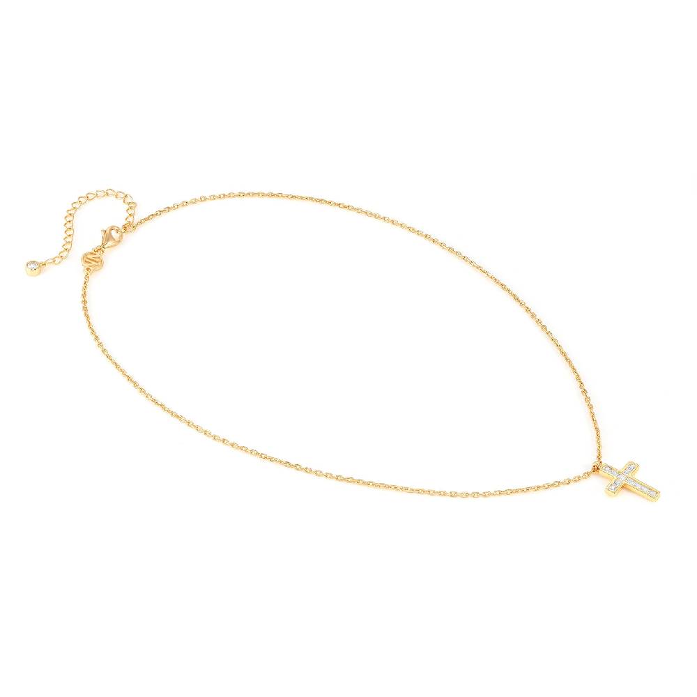 Nomination Collana Carismatica Croce in Oro giallo e CubIc Zirconia bianchi Smaltimento dello stoccaggio