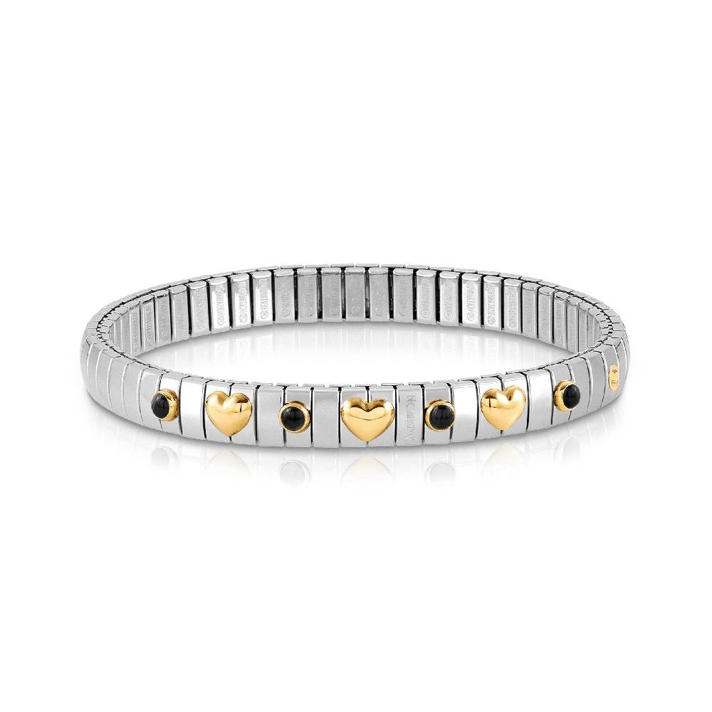 Nomination Bracciale Estensibile con 3 Cuori in Oro e Pietre