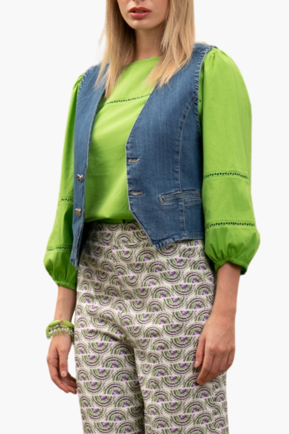 Nualy GILET JEANS In Saldo
