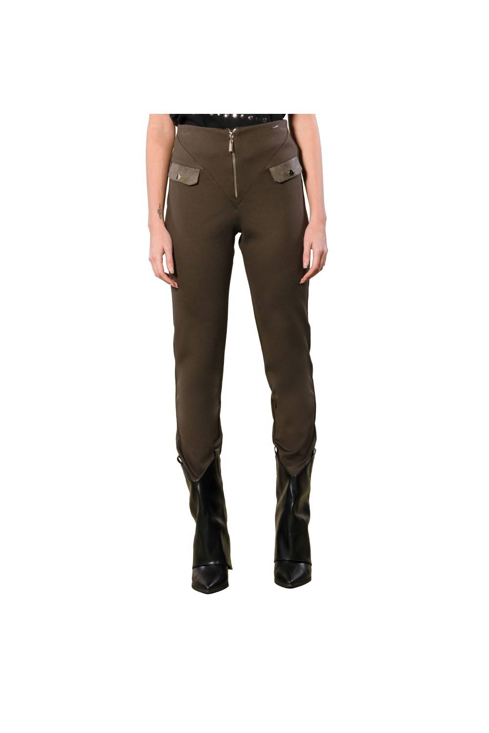 Nualy PANTALONE CON PATTINE IN PELLE Sottocosto