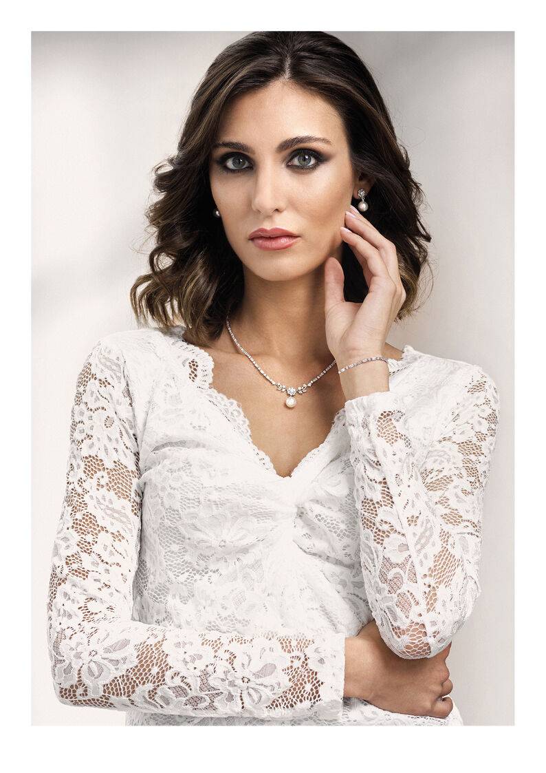 Ottaviani Collana rodiata con cubic zirconia e perla In Vendita