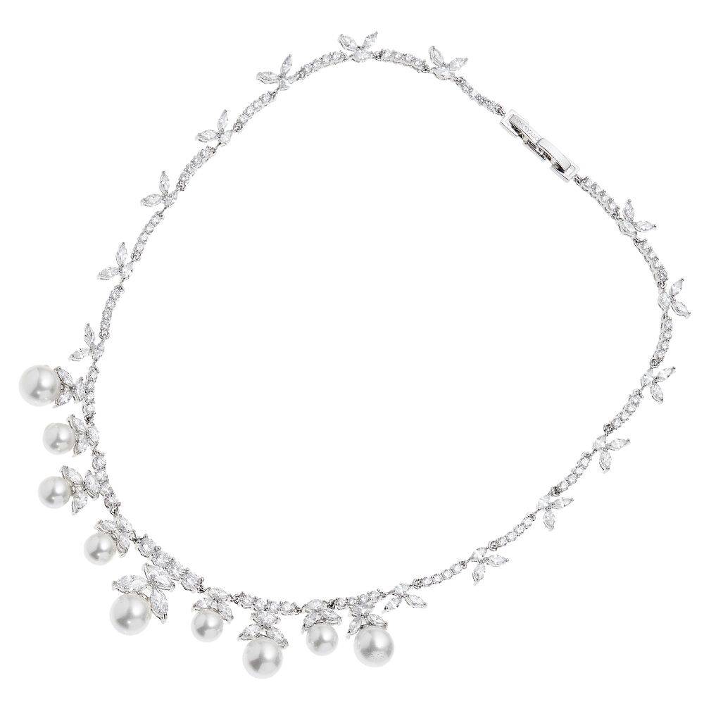 Ottaviani Collana rodiata con cubic zirconia e perle Saldi Di Fabbrica