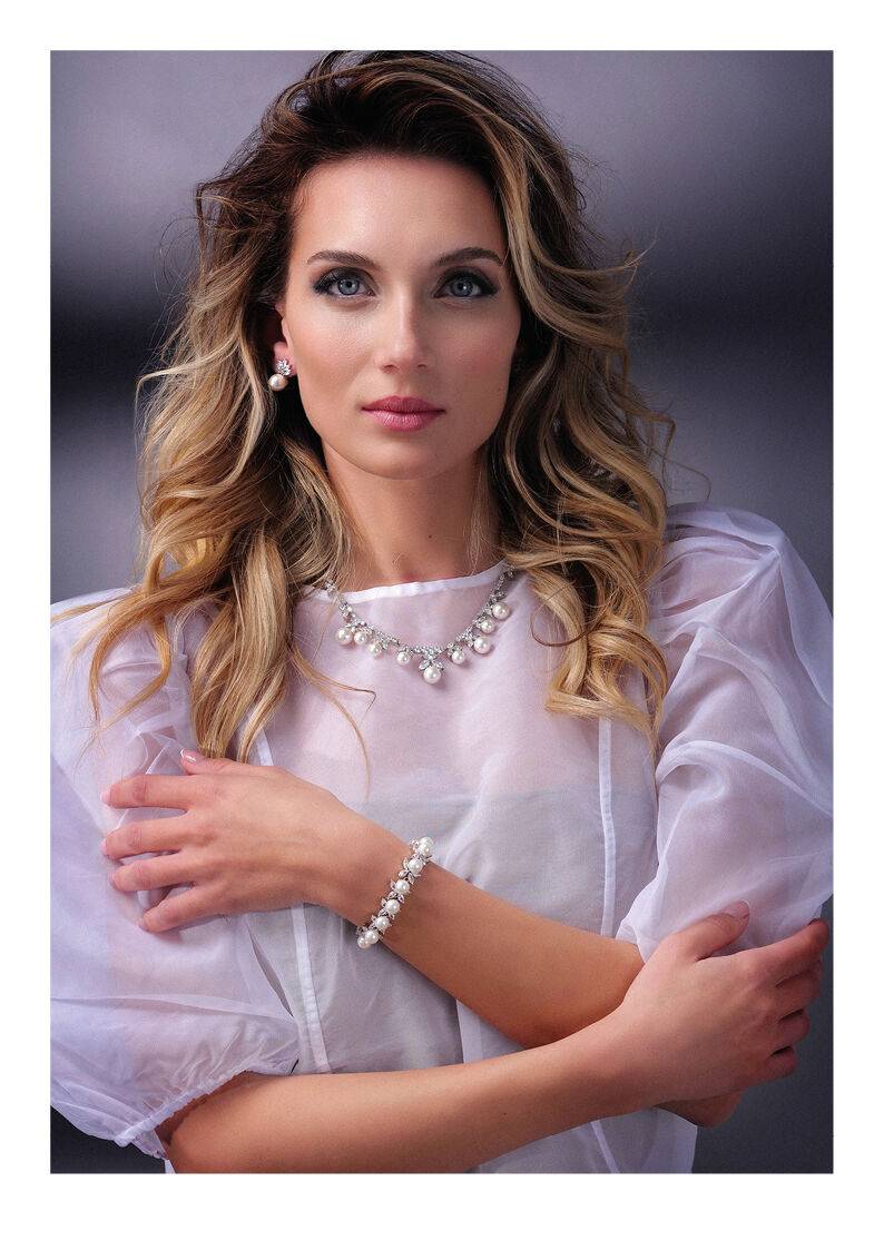 Ottaviani Collana rodiata con cubic zirconia e perle Saldi Di Fabbrica