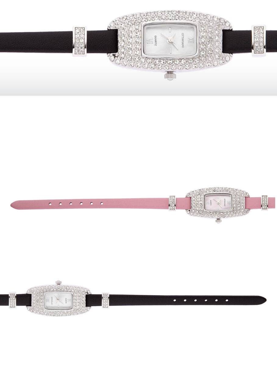 Ottaviani Quarzo metallo con strass e pelle nera Offerta migliore