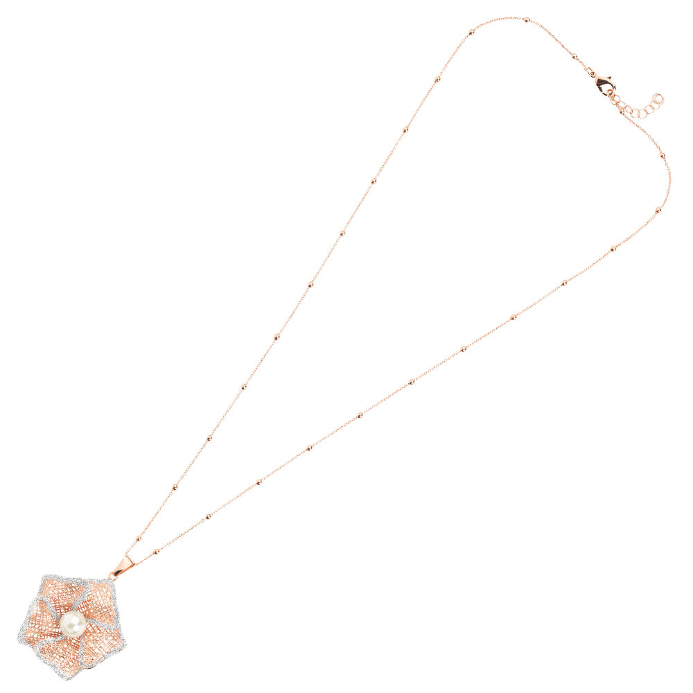 Ottaviani Collana in bronzo c/glitter argento e perla Italy