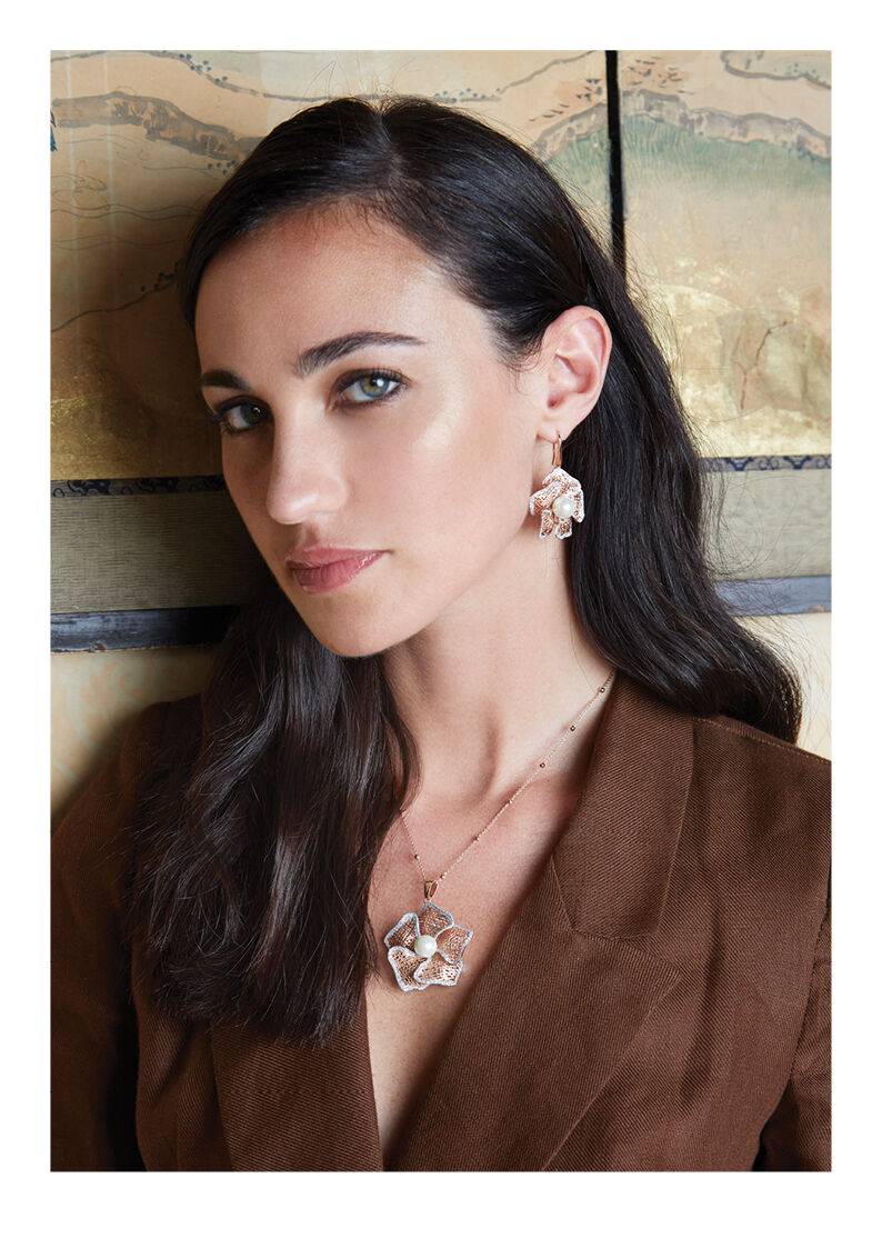 Ottaviani Collana in bronzo c/glitter argento e perla Italy