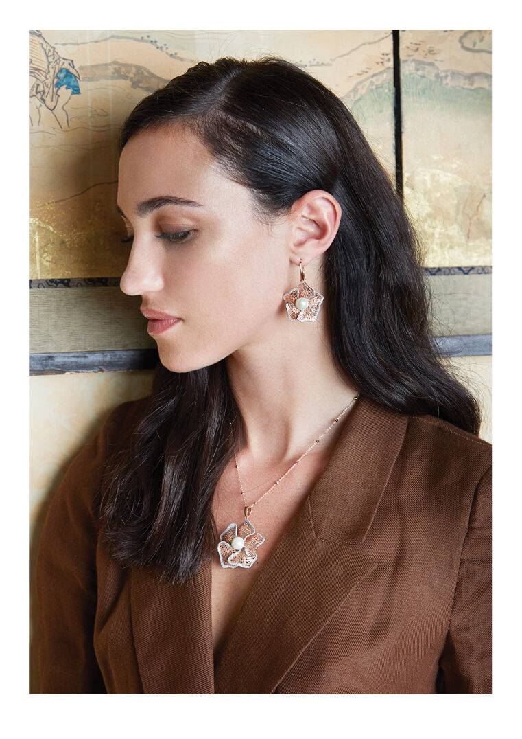 Ottaviani Collana in bronzo c/glitter argento e perla Italy