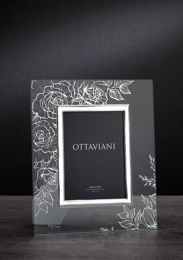 Ottaviani Portafoto cristallo "rose" c/c e foglia argento Nuova