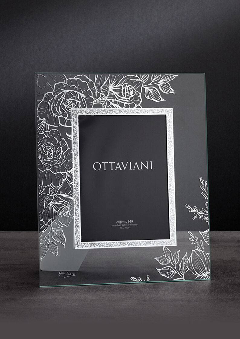 Ottaviani Portafoto cristallo "rose" c/c e foglia argento Nuova
