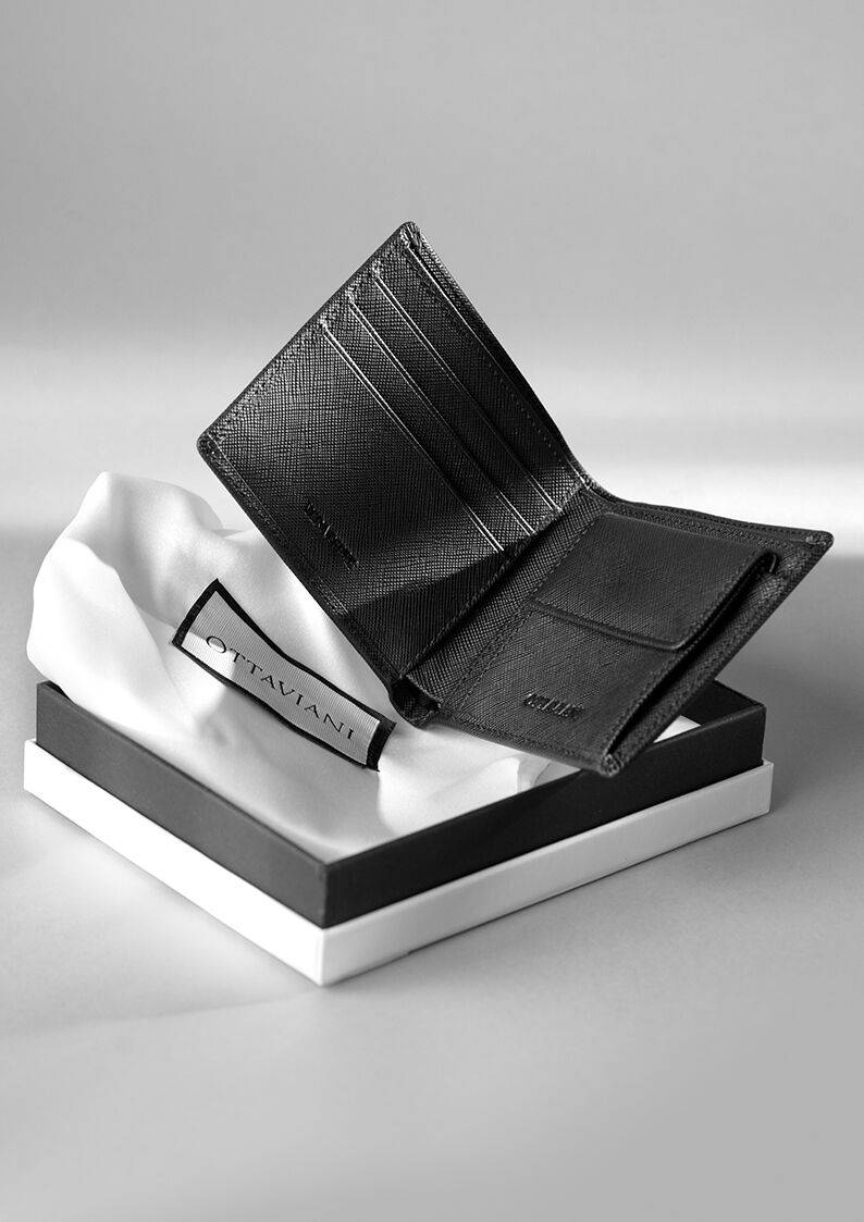 Ottaviani Portafoglio in vera pelle saffiano nera Offerta speciale della fabbrica