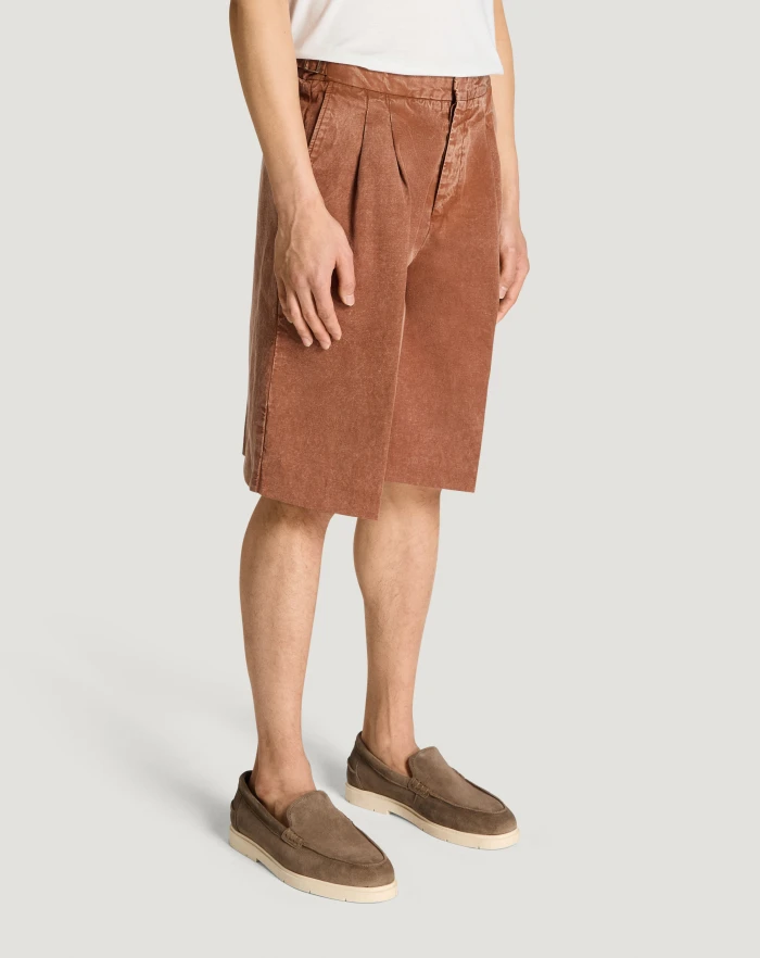 Pantaloni Torino Bermuda in twill di cotone e lino Presa