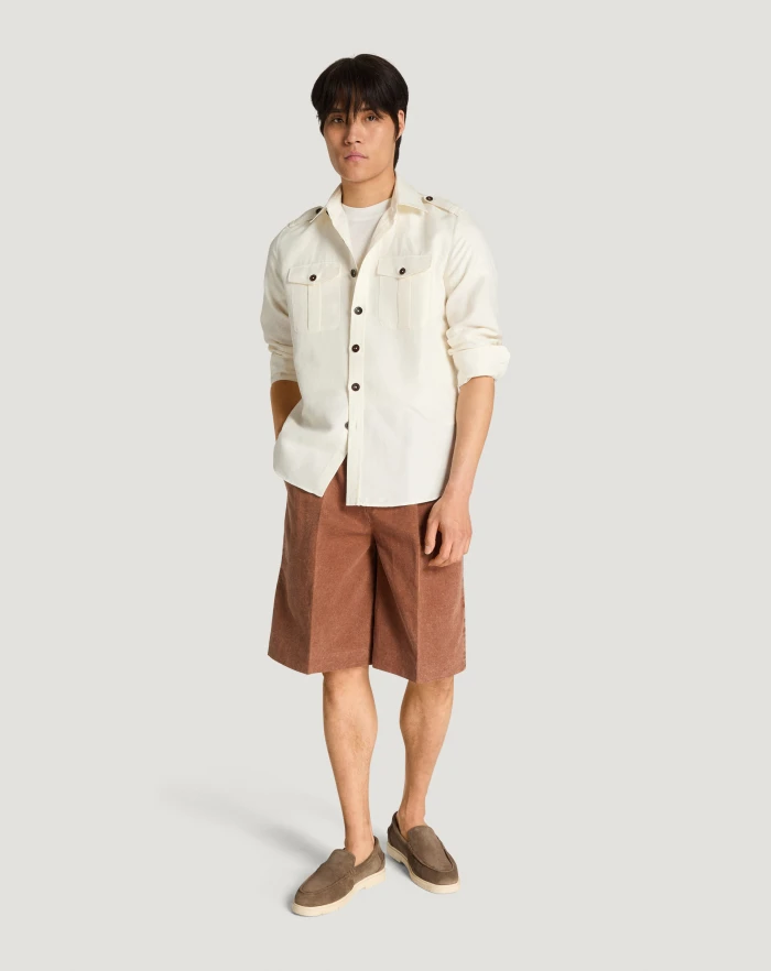 Pantaloni Torino Bermuda in twill di cotone e lino Presa