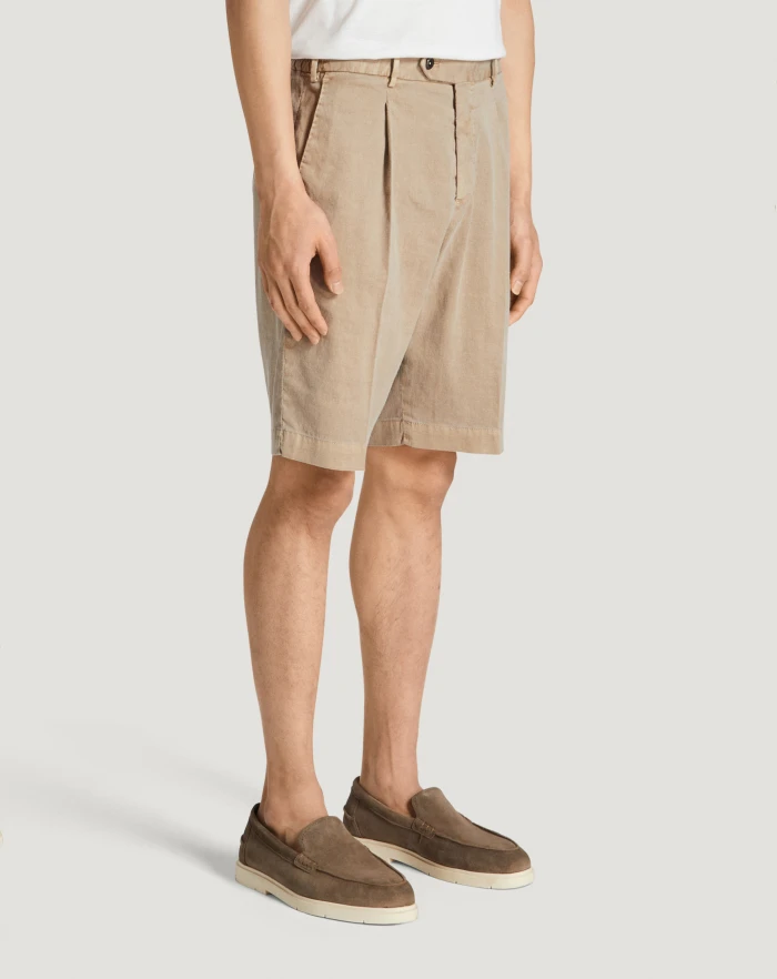 Pantaloni Torino Bermuda in lino stretch délavé In Saldo
