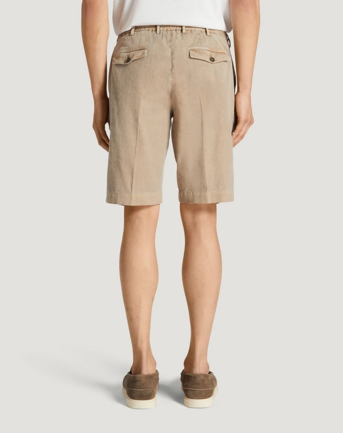 Pantaloni Torino Bermuda in lino stretch délavé In Saldo