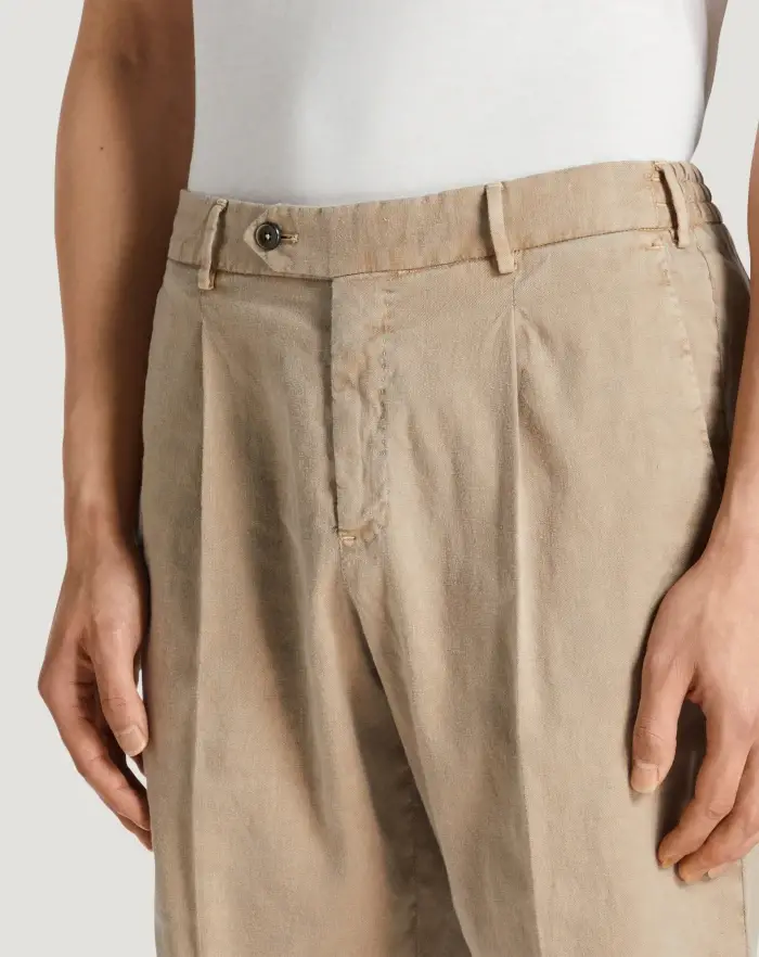 Pantaloni Torino Bermuda in lino stretch délavé In Saldo