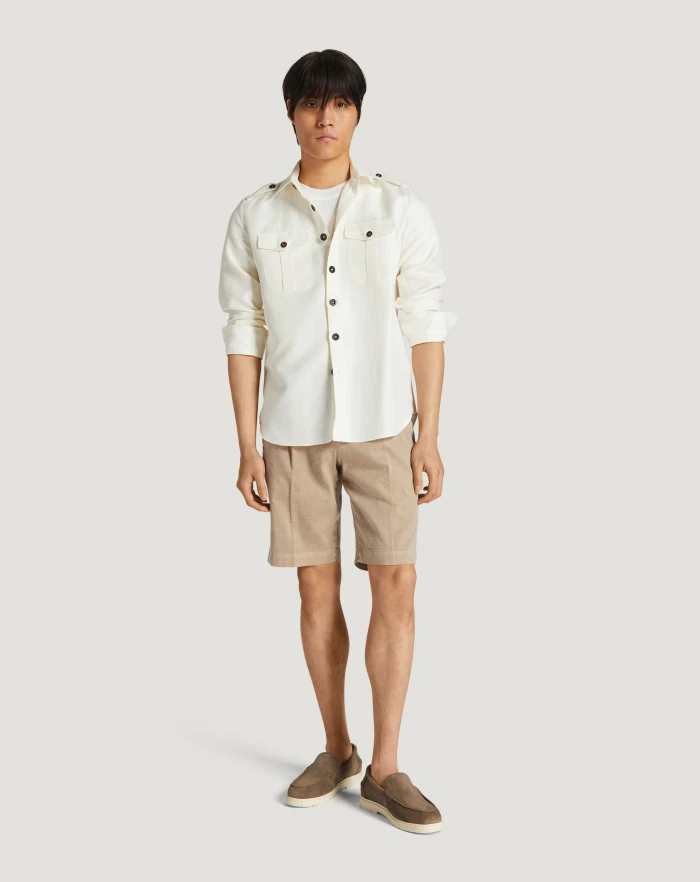 Pantaloni Torino Bermuda in lino stretch délavé In Saldo
