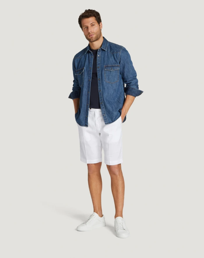 Pantaloni Torino Bermuda in lino stretch délavé Moda