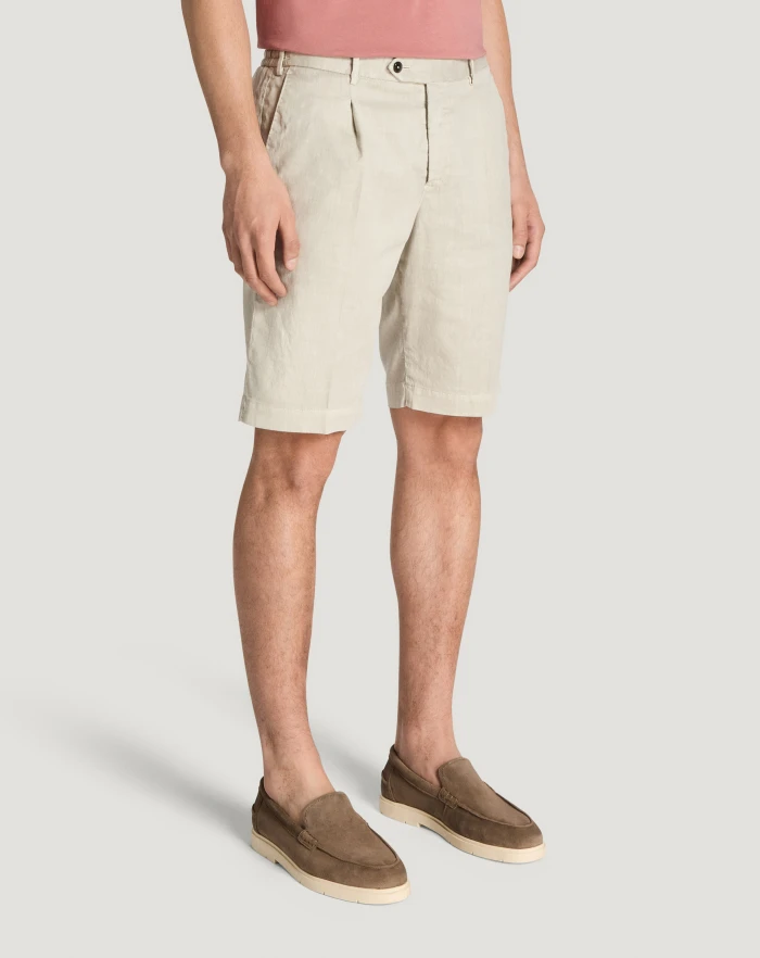 Pantaloni Torino Bermuda in lino stretch délavé Italia