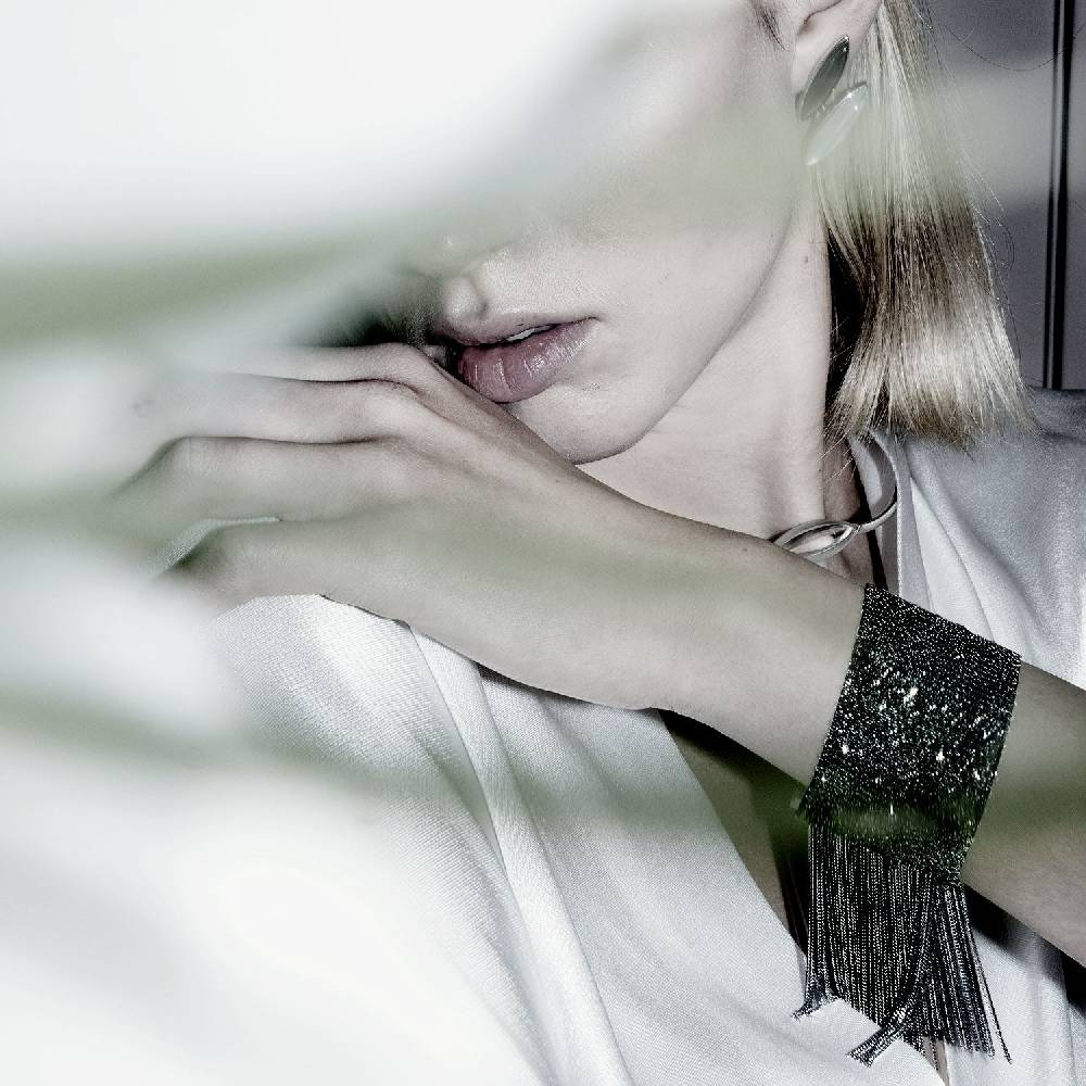 Paola Grande Gioielli SCIARPE Bracciale in maglia d'argento con frange Presa
