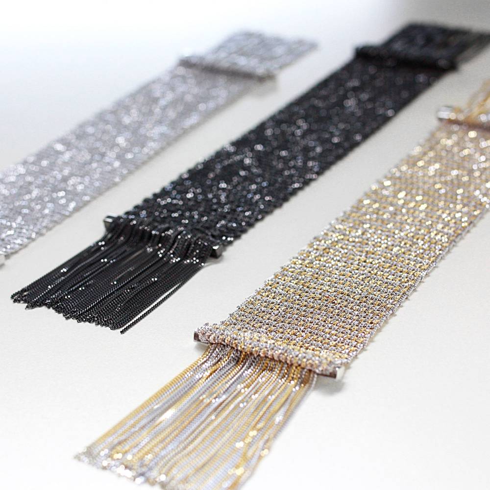 Paola Grande Gioielli SCIARPE Bracciale in maglia d'argento con frange Offerta