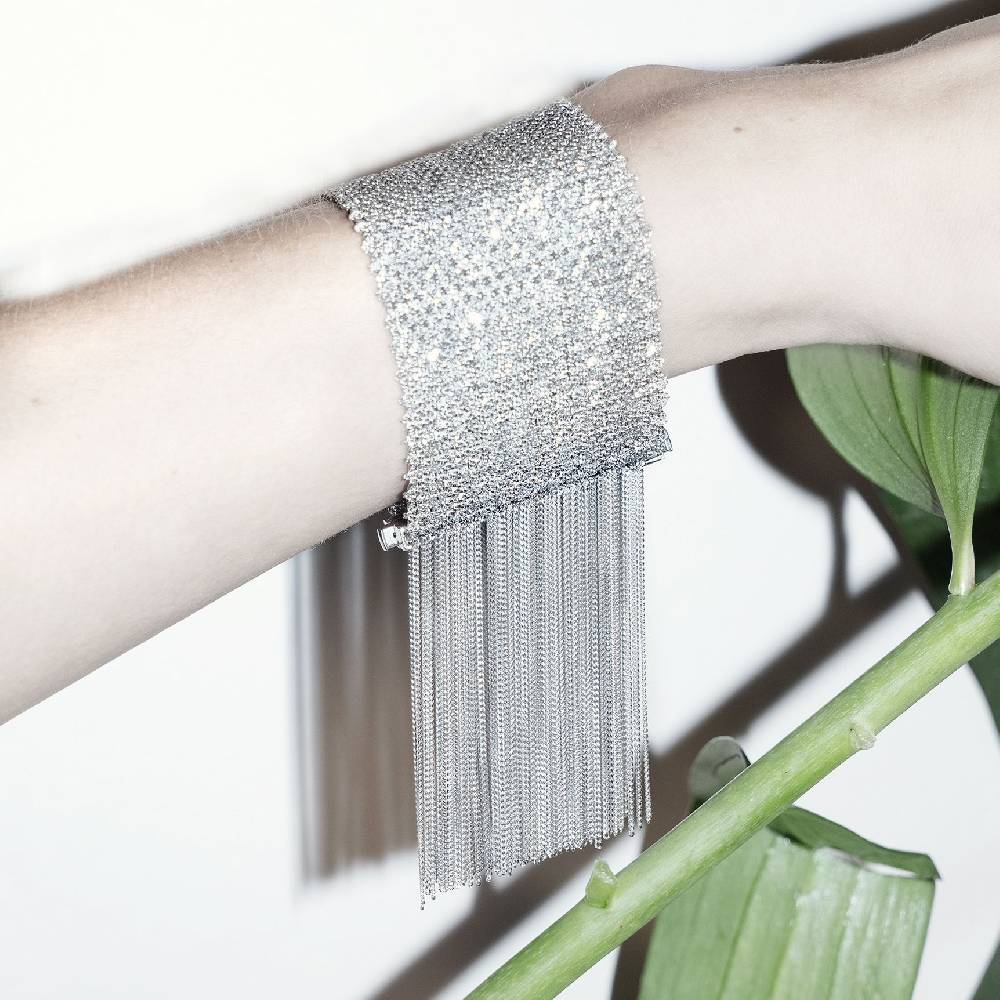 Paola Grande Gioielli SCIARPE Bracciale in maglia d'argento con frange Offerta
