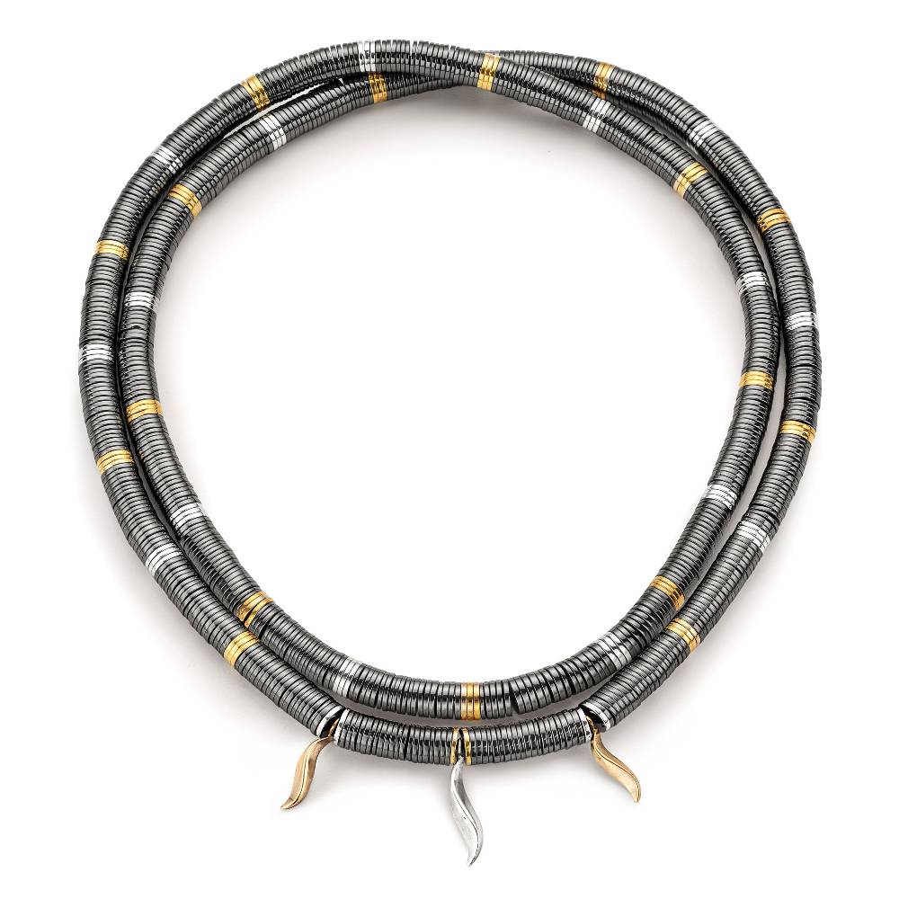 Paola Grande Gioielli FLAME Collana lunga in ematite con pendenti Italy