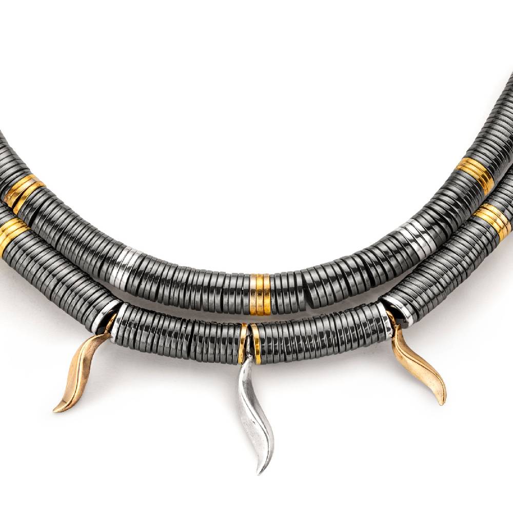 Paola Grande Gioielli FLAME Collana lunga in ematite con pendenti Italy