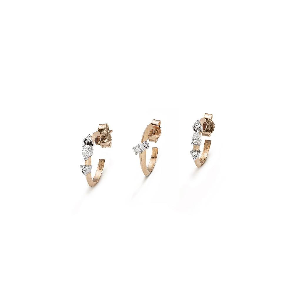 Paola Grande Gioielli BALANCE Set di 3 orecchini 'Balance' oro rosa con diamanti In Vendita