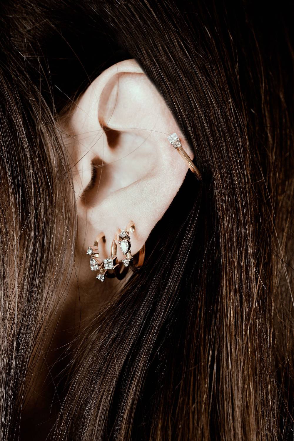 Paola Grande Gioielli BALANCE Set di 3 orecchini 'Balance' oro rosa con diamanti In Vendita