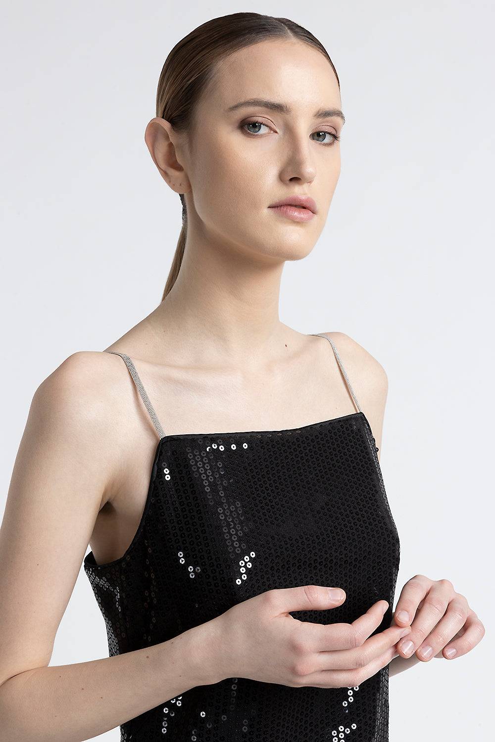 Peserico Abito midi in twill di viscosa con paillettes Italia