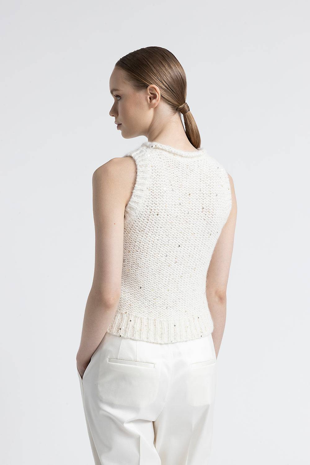 Peserico Top in muliné di lana d'alpaca e paillettes In Vendita
