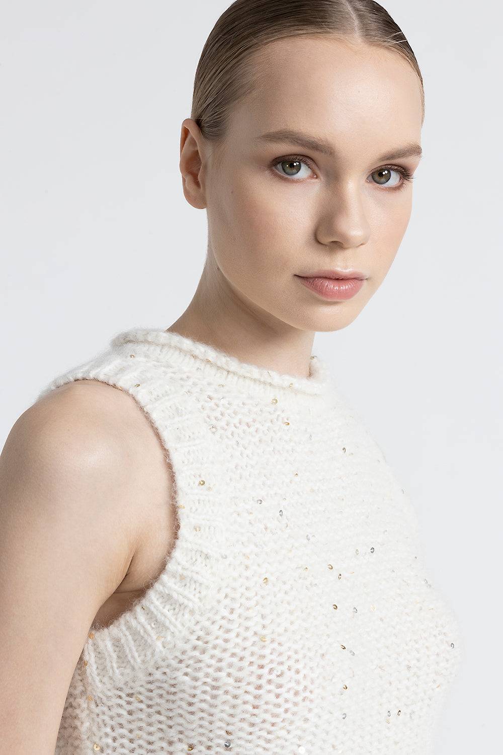 Peserico Top in muliné di lana d'alpaca e paillettes In Vendita