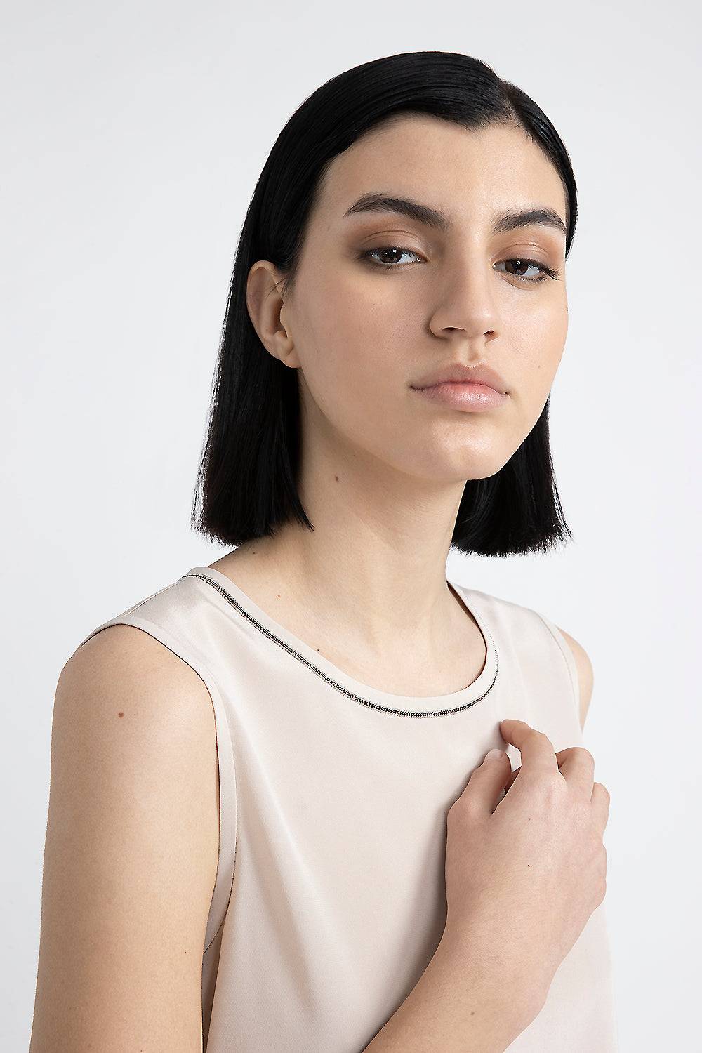 Peserico Top in crepe de chine di seta stretch con Punto Luce Sconto