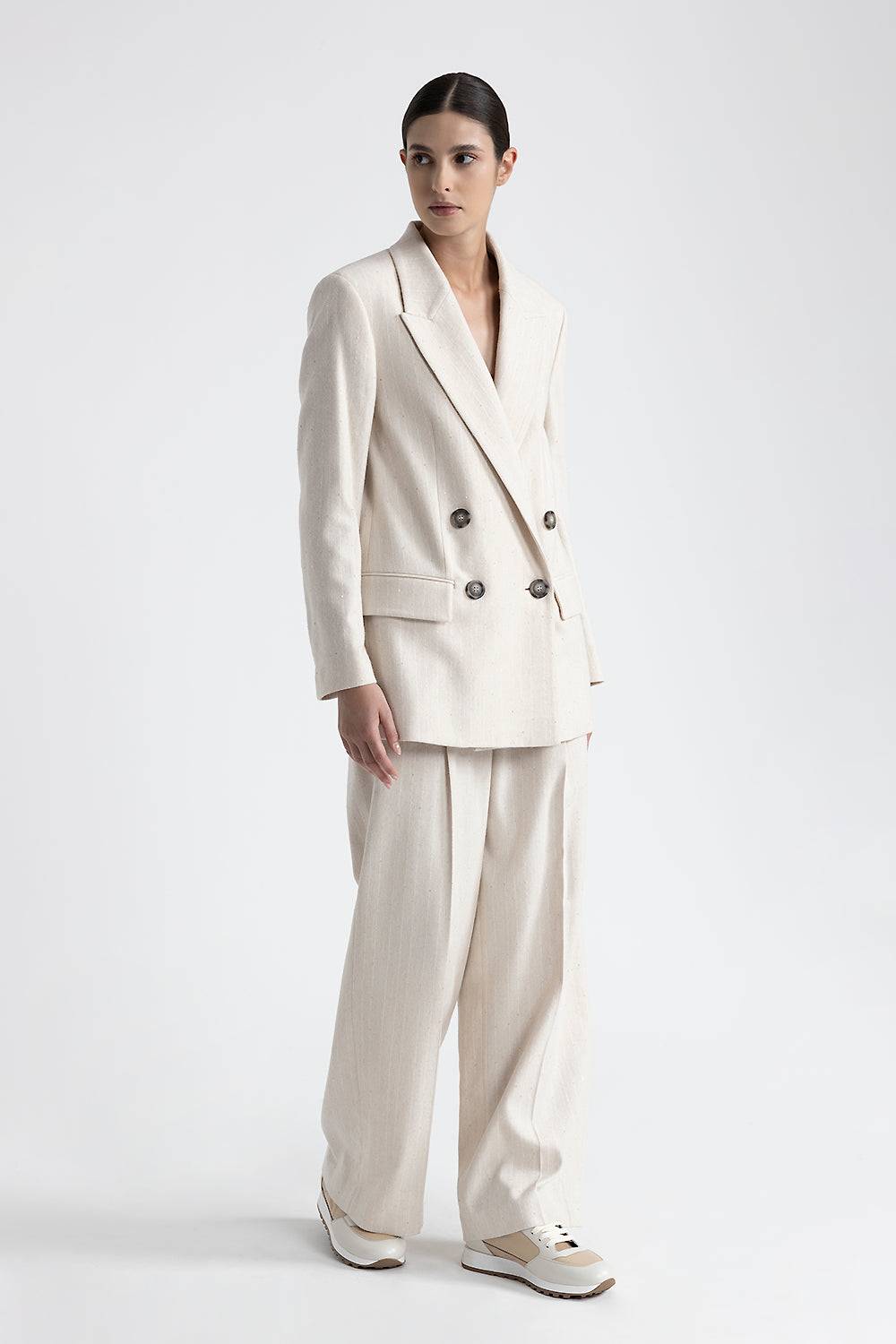 Peserico Blazer doppiopetto in flanella gessata di lana e viscosa Moda