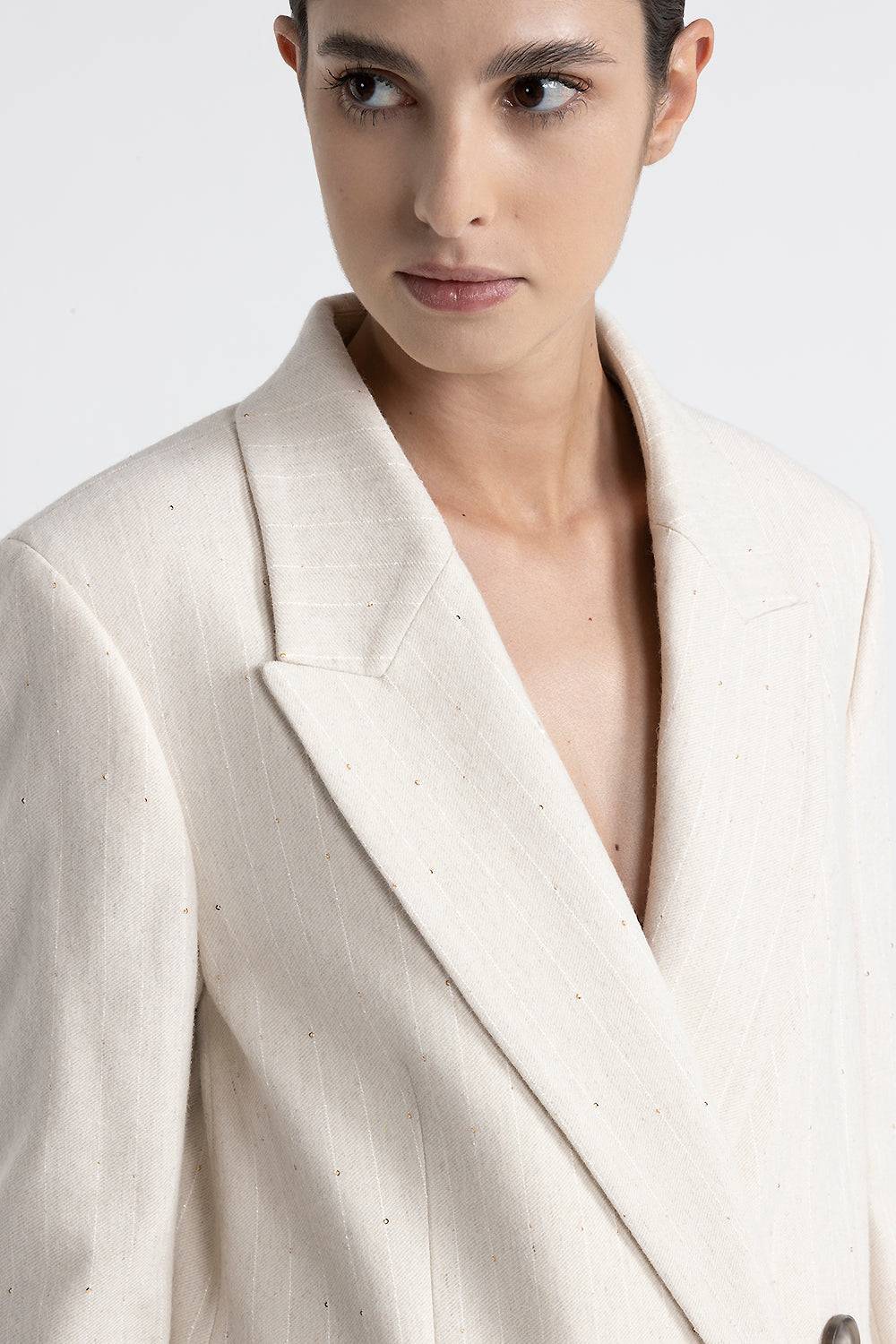 Peserico Blazer doppiopetto in flanella gessata di lana e viscosa Moda