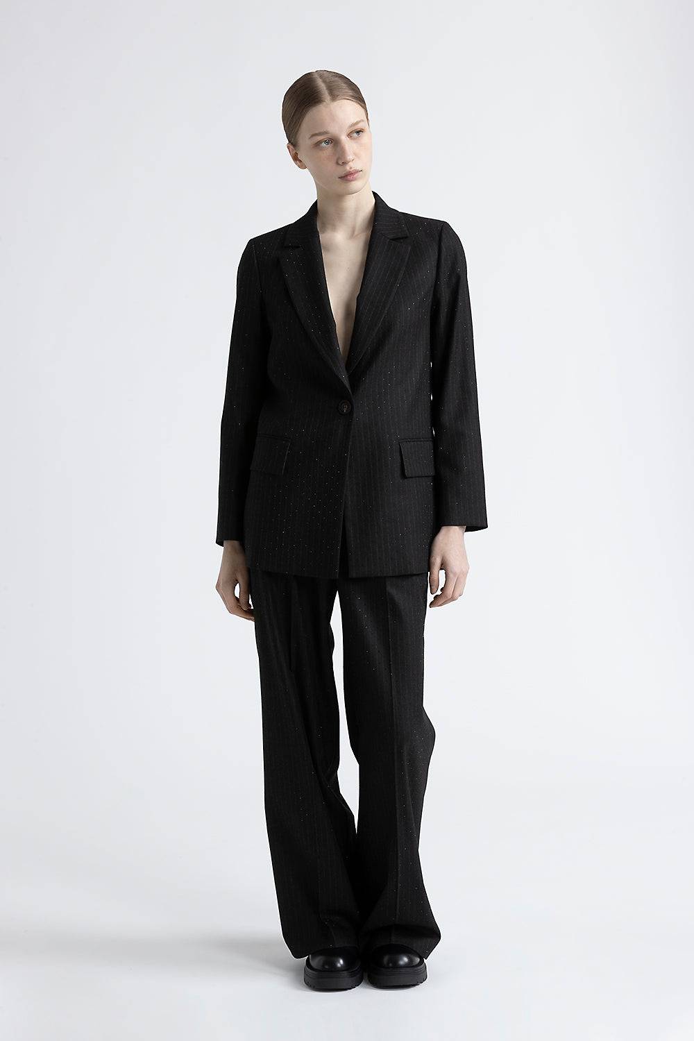 Peserico Blazer monopetto in flanella gessata di viscosa con strass Promozione