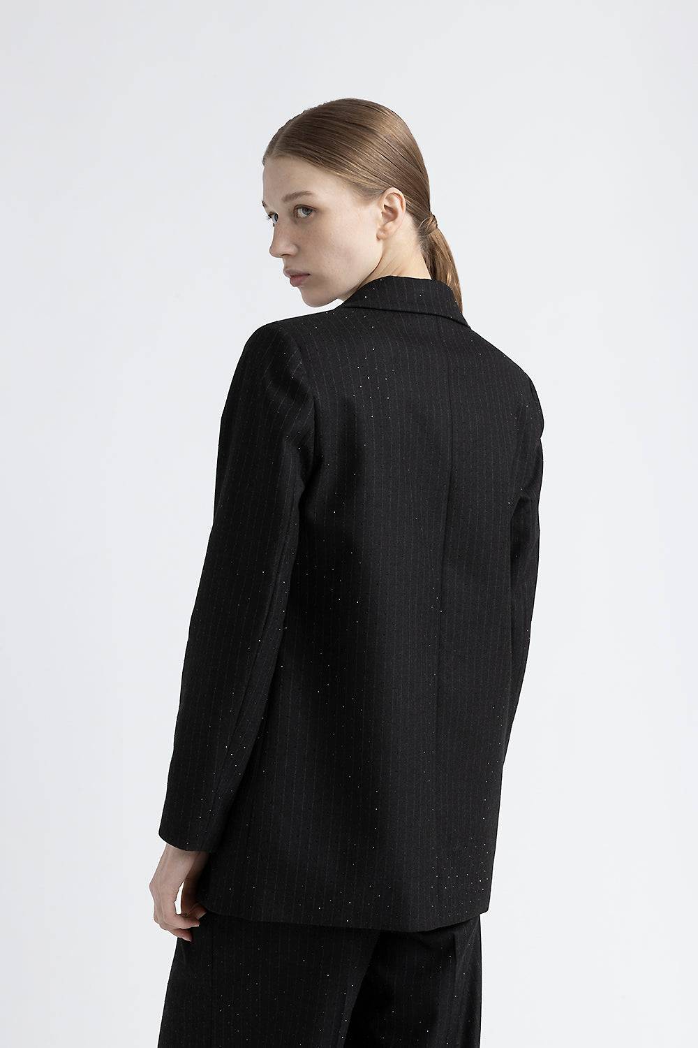 Peserico Blazer monopetto in flanella gessata di viscosa con strass Promozione