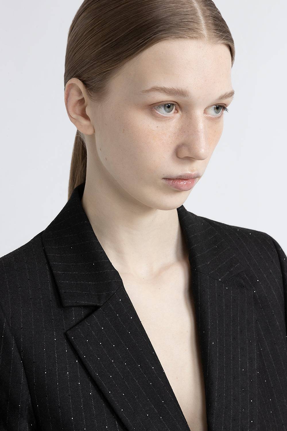 Peserico Blazer monopetto in flanella gessata di viscosa con strass Promozione
