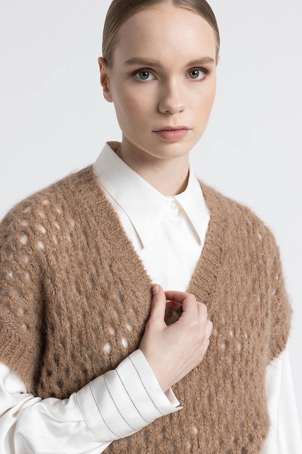 Peserico Gilet scollo a V in alpaca, mohair e lurex Acquista Ora