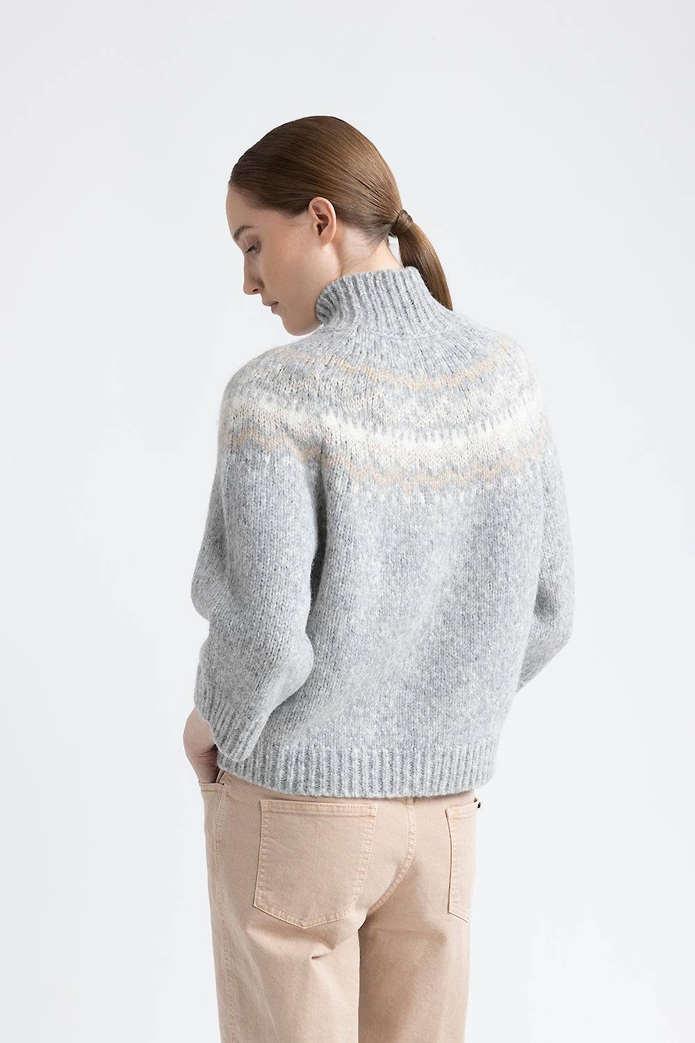 Peserico Maglia collo alto jacquard in alpaca, lana e micropaillettes Shopping Online