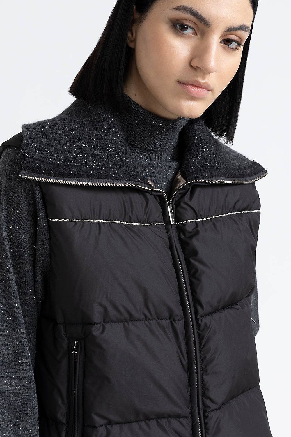 Peserico Piumino d'oca senza maniche con collo in tricot Online