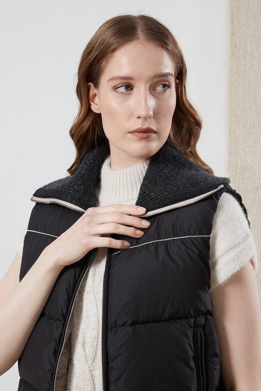 Peserico Piumino d'oca senza maniche con collo in tricot Online