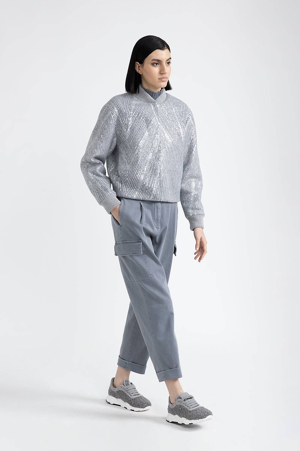 Peserico Giaccone crop in panno garzato con ricamo di paillettes Offerte