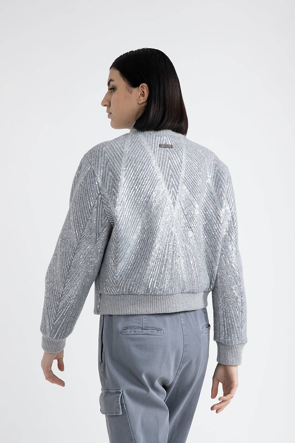 Peserico Giaccone crop in panno garzato con ricamo di paillettes Offerte