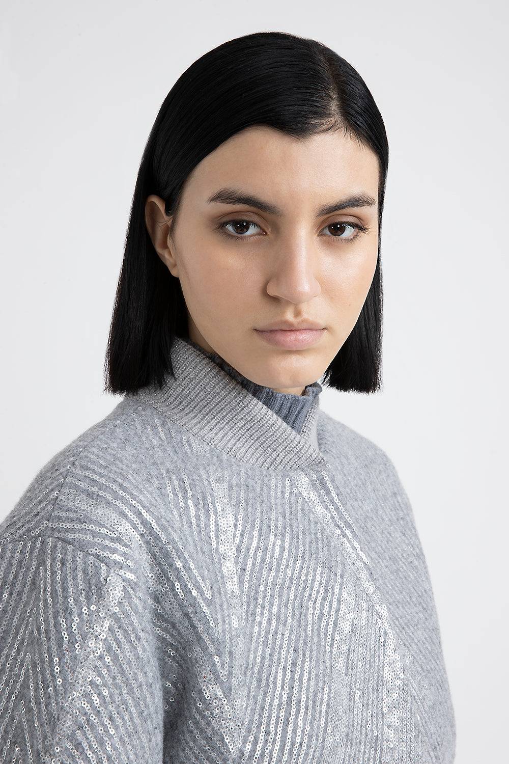 Peserico Giaccone crop in panno garzato con ricamo di paillettes Offerte