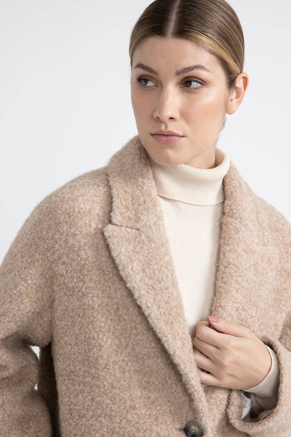 Peserico Cappotto in panno bouclè di lana e alpaca Saldi Di Fabbrica