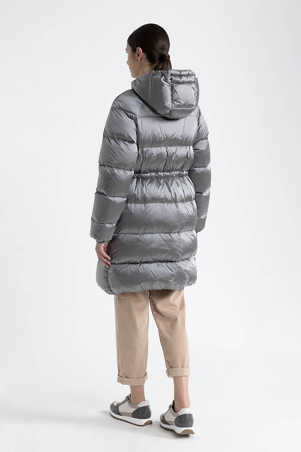 Peserico Piumino lungo con cappuccio in twill di nylon WR In Saldo