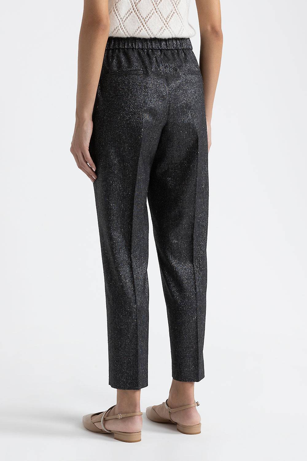 Peserico Pantalone carrot con elastico in tweed lurex Presa