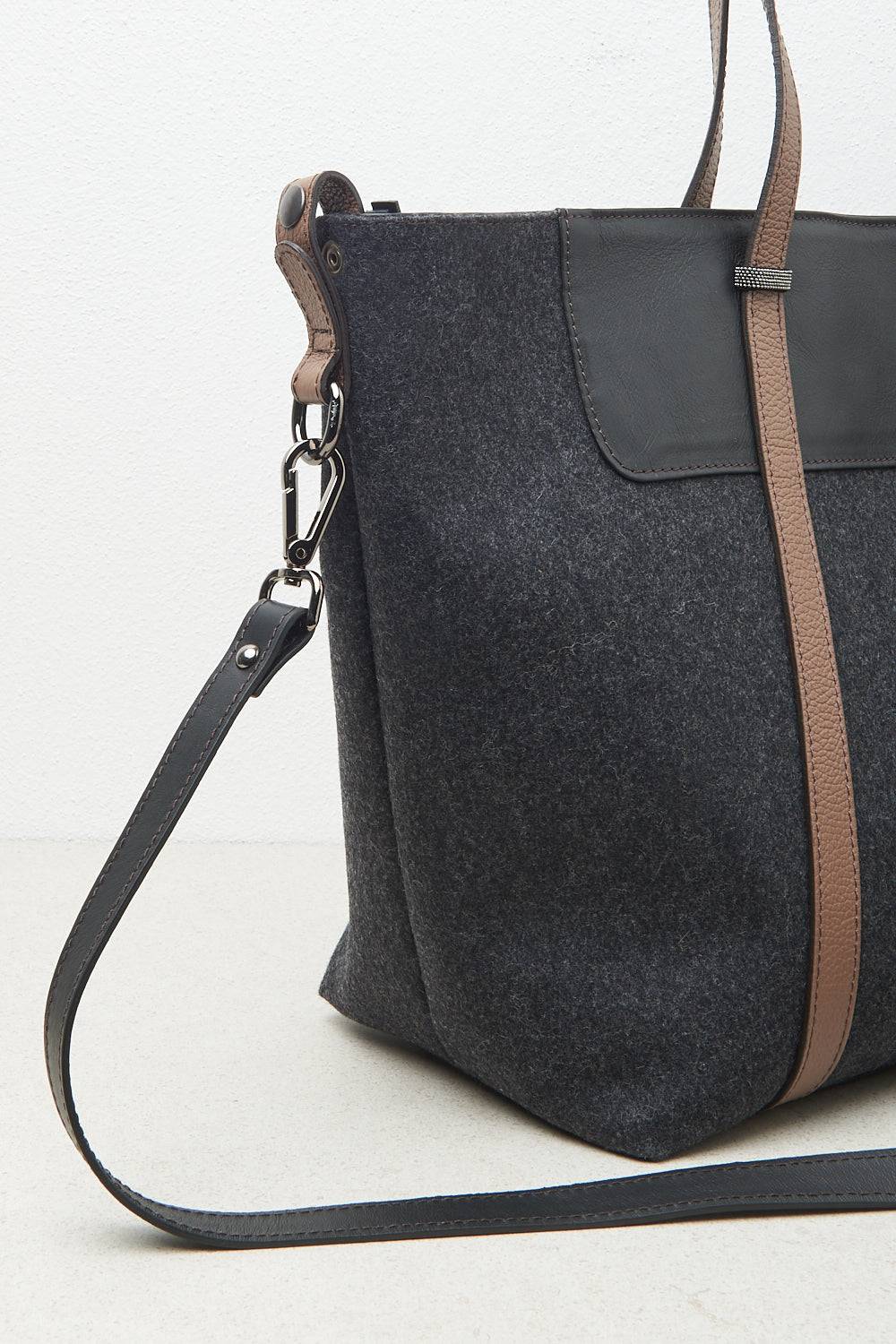 Peserico Borsa shopping in feltro, vera pelle e Punto Luce I Più Venduti